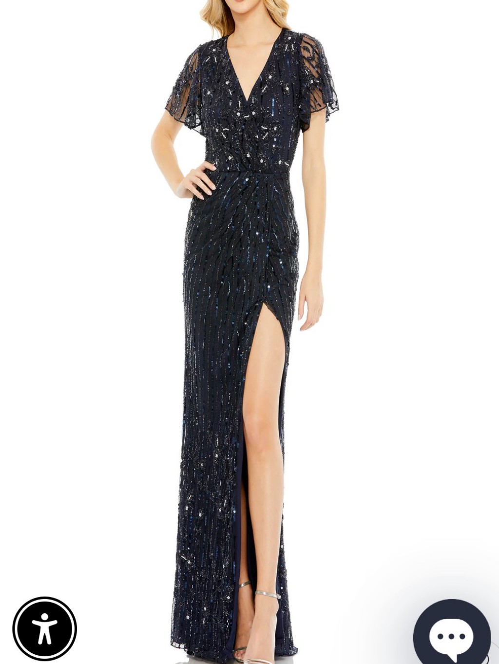 Nwt $698 Mac Duggal Dazzling Sequins Column Gown With Slit And Cap Sleeves Sz 18